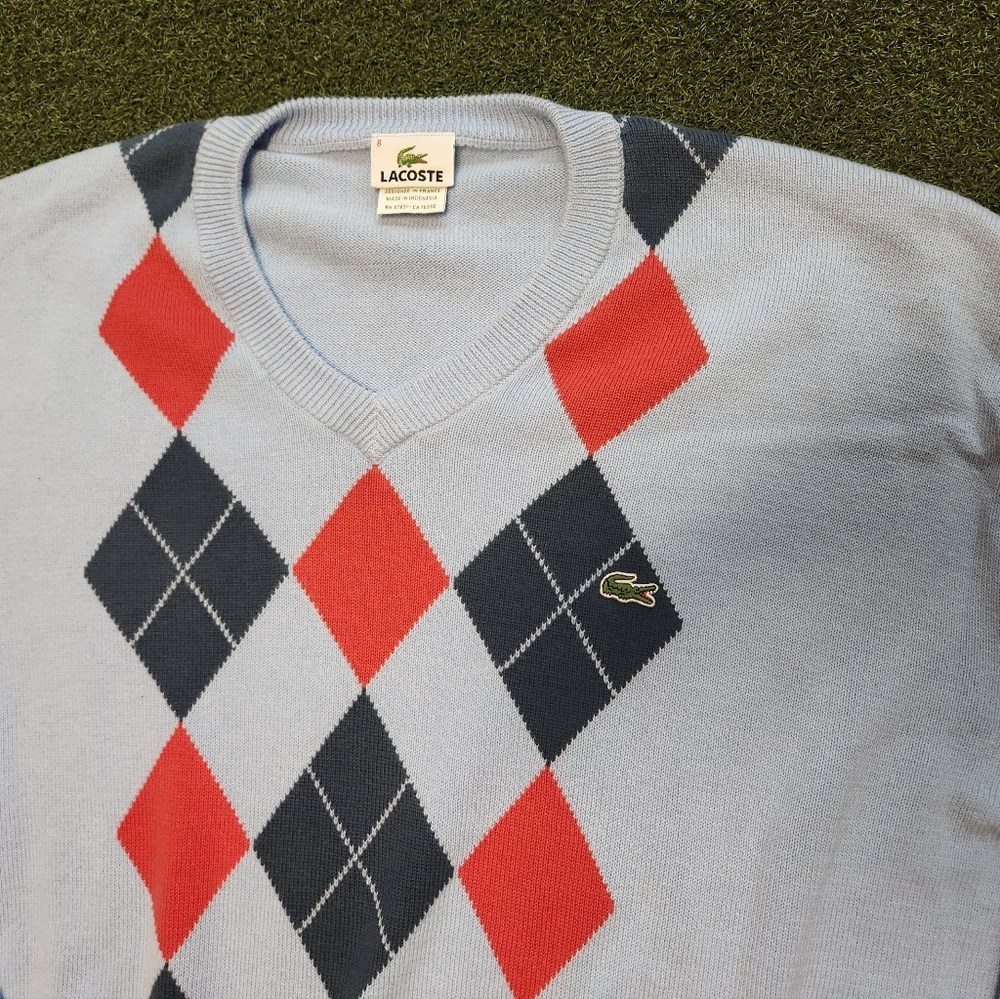 Mens Lacoste Argyle Cotton Sweater Size 8